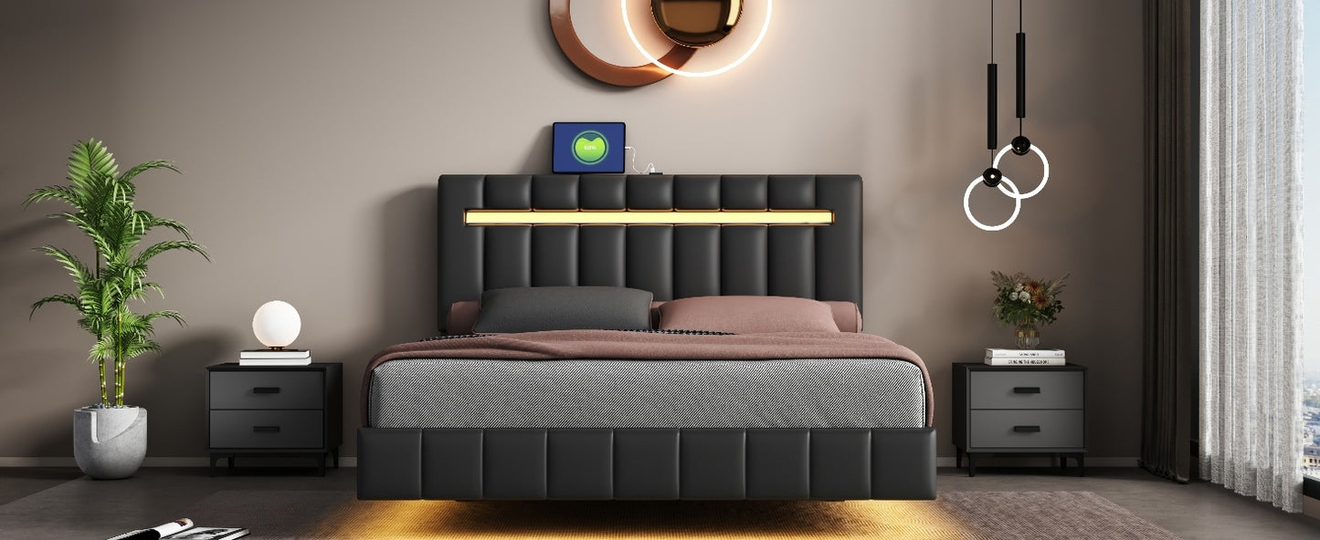 floating bed frame with led lights and usb charging #3