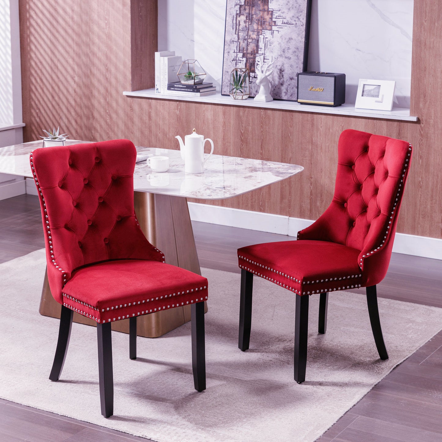 nikki collection modern high-end tufted dining chairs 2-pcs set, wine red
