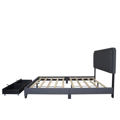 Queen Upholstered Footboard Bed with Storage, Dark Grey