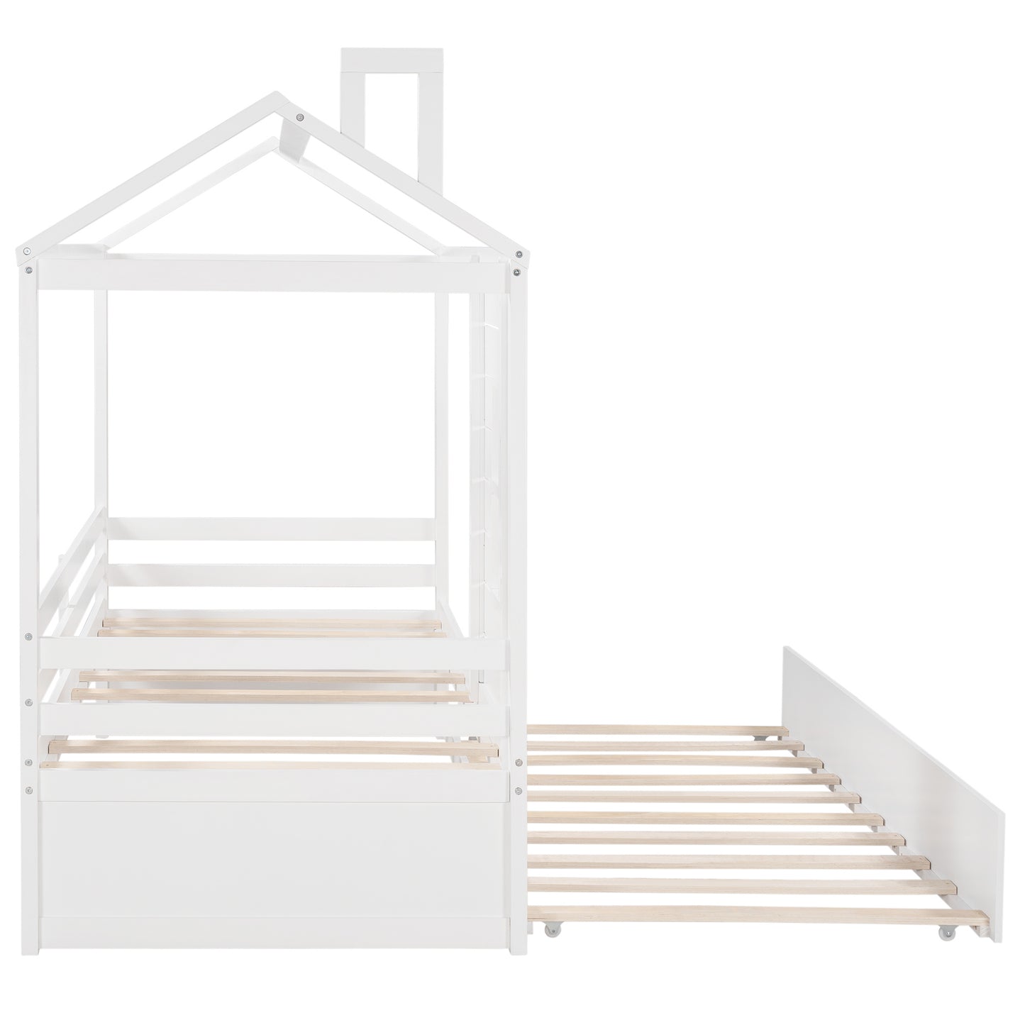 house wood bed with twin size trundle