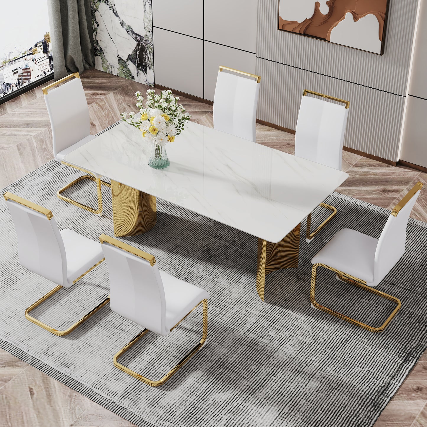 zara marble dining table, gold