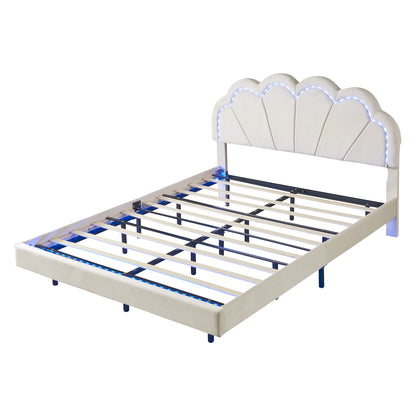 2-Pieces Upholstered LED Platform Bed with Storage Ottoman-Velvet