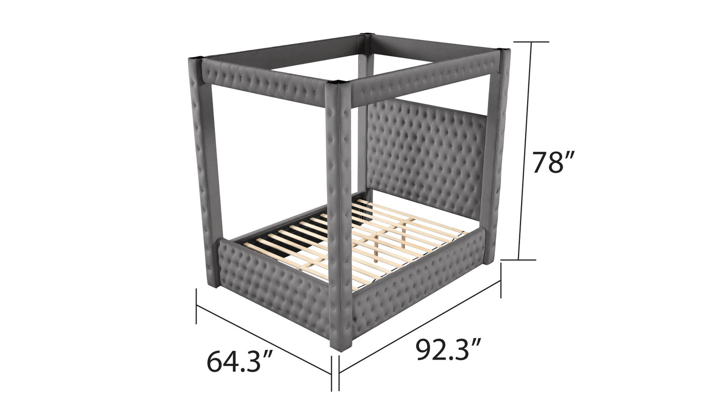 monica luxurious four-poster full bed made with wood in gray