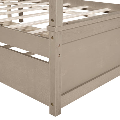 Wood Canopy Bed with Trundle