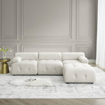 Button Tufted Modular Sectional Sofa, Navy Velvet