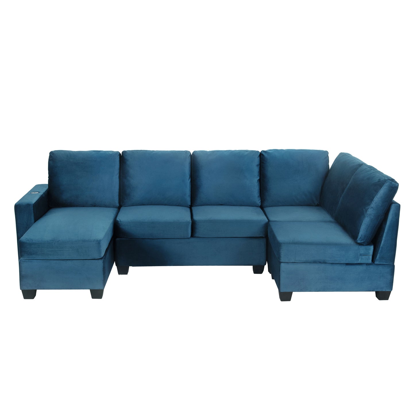 modern l shape sectional sofa with usb charging port, navy