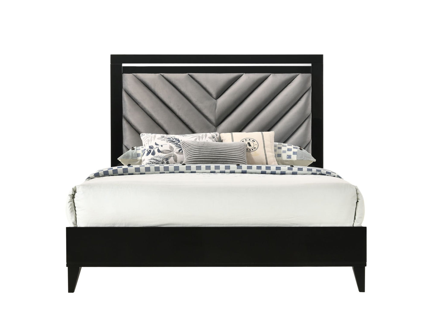 acme chelsie queen bed• gray fabric & black finish