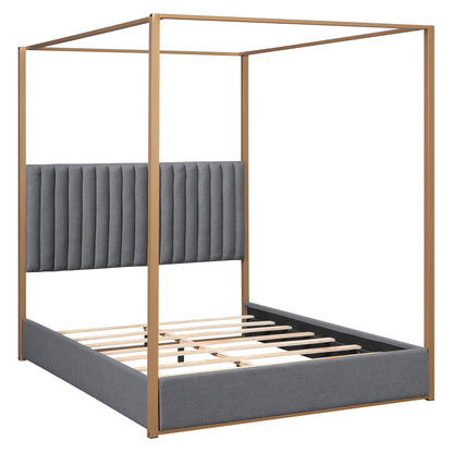 Upholstery Canopy Platform Bed with Headboard and Metal Frame, Gray