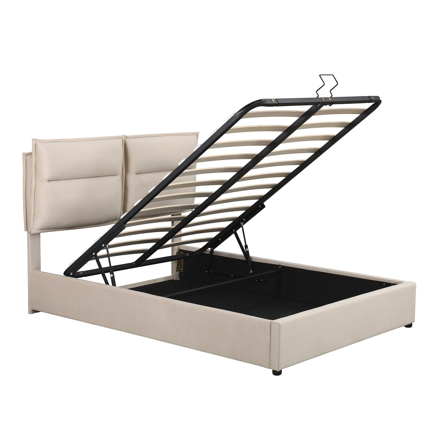 upholstered platform bed with a hydraulic storage system