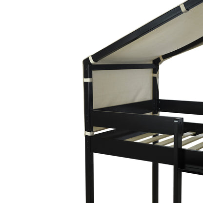 Twin Over Twin Bunk Bed Wood Bed with Tent