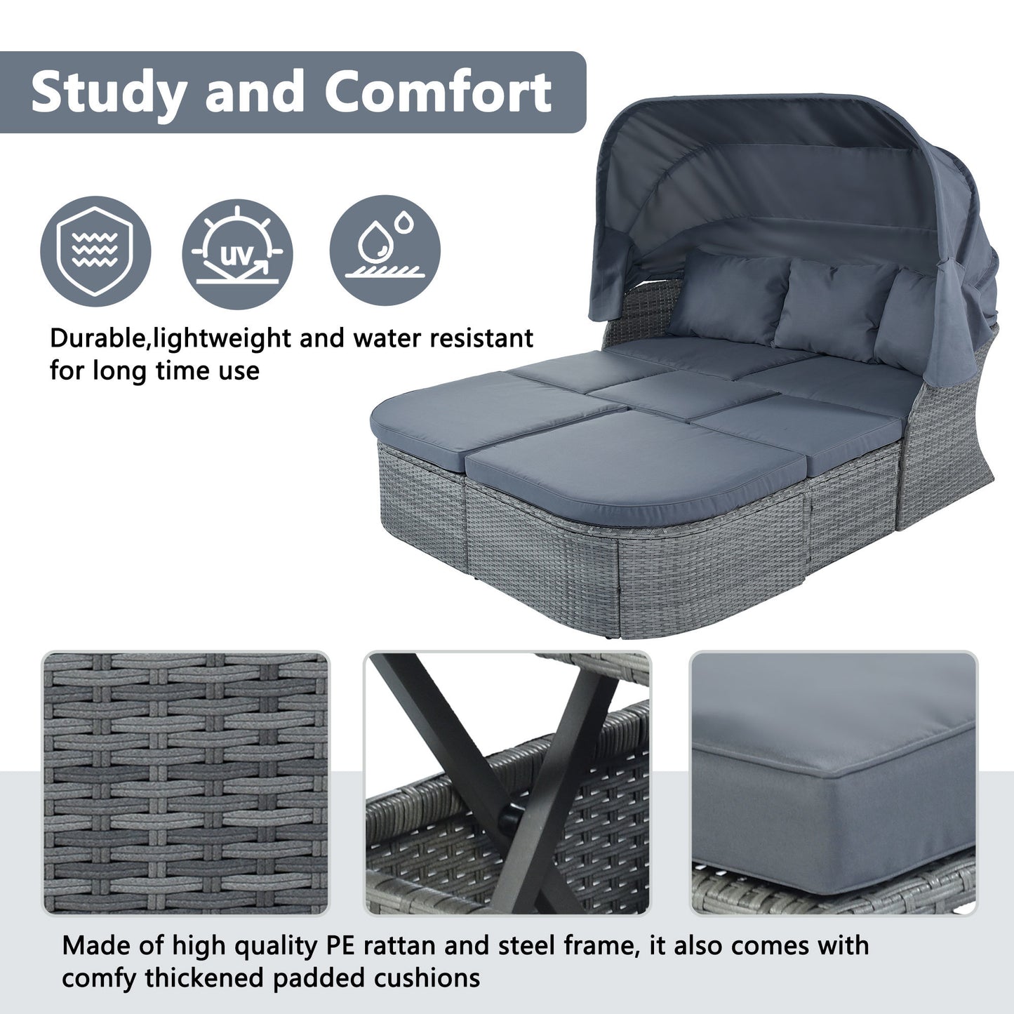 daybed/sunbed with retractable canopy set