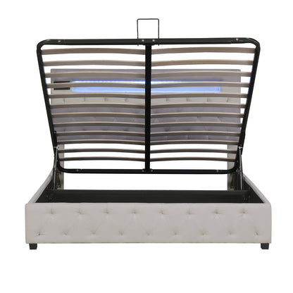 Upholstered Bed Featured with Bluetooth Audio, LED Light and USB Charging, Beige
