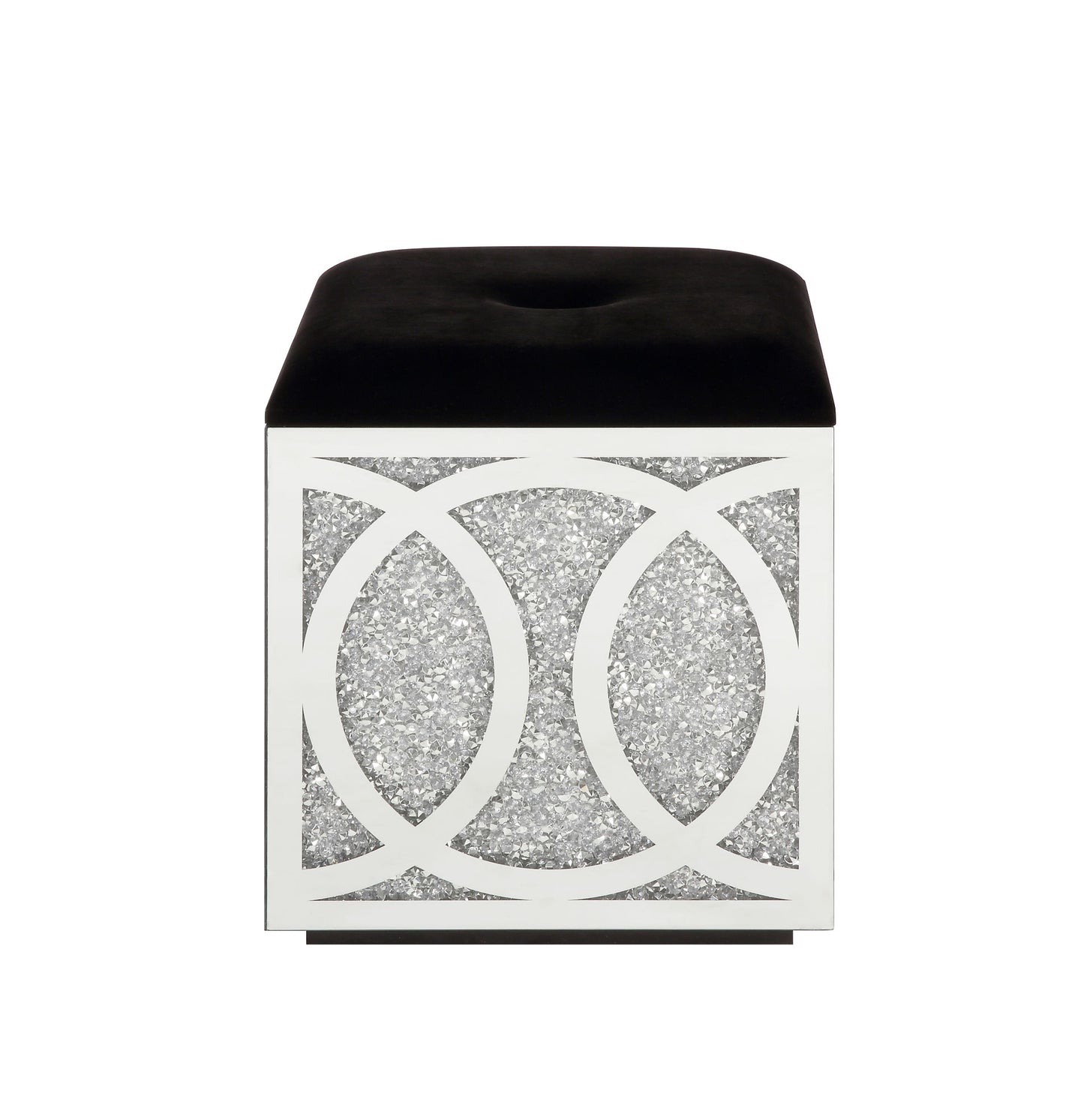 acme noralie ottoman w/storage mirrored & faux diamonds