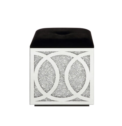 ACME Noralie OTTOMAN W/STORAGE Mirrored & Faux Diamonds