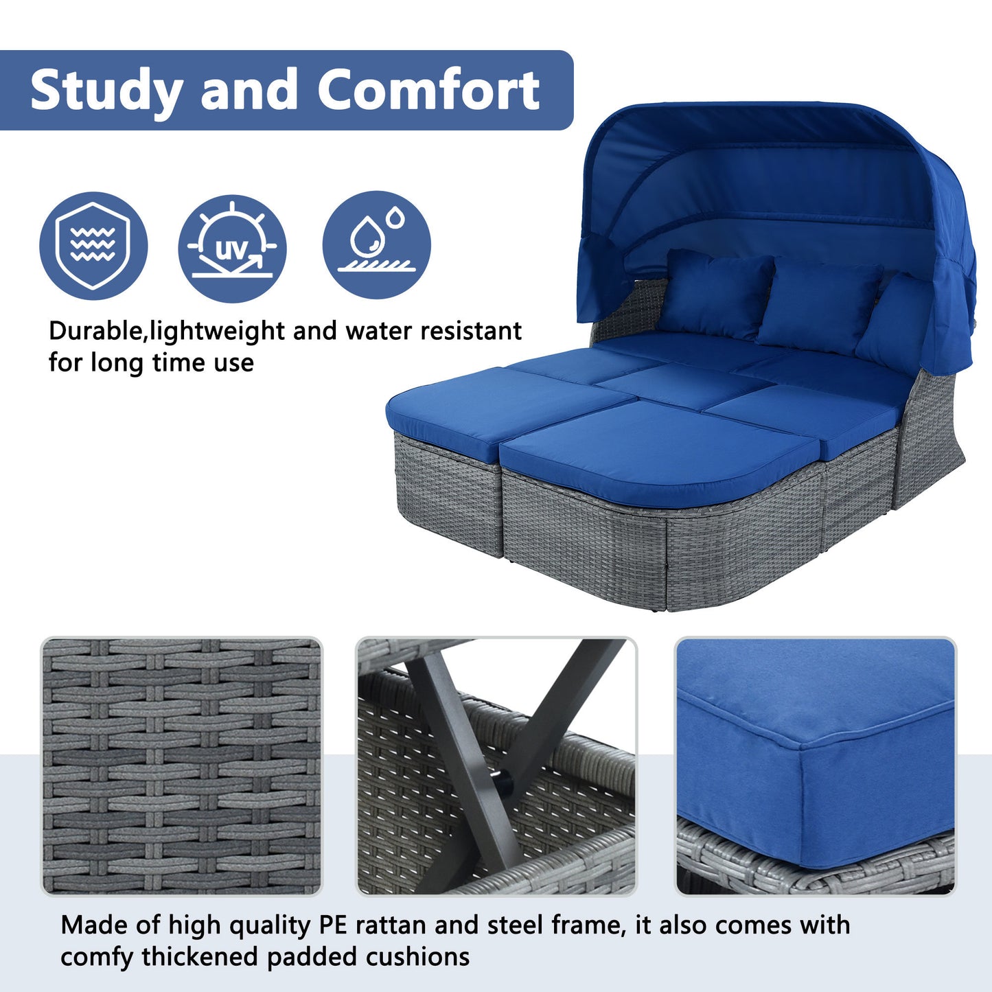 daybed/sunbed with retractable canopy set