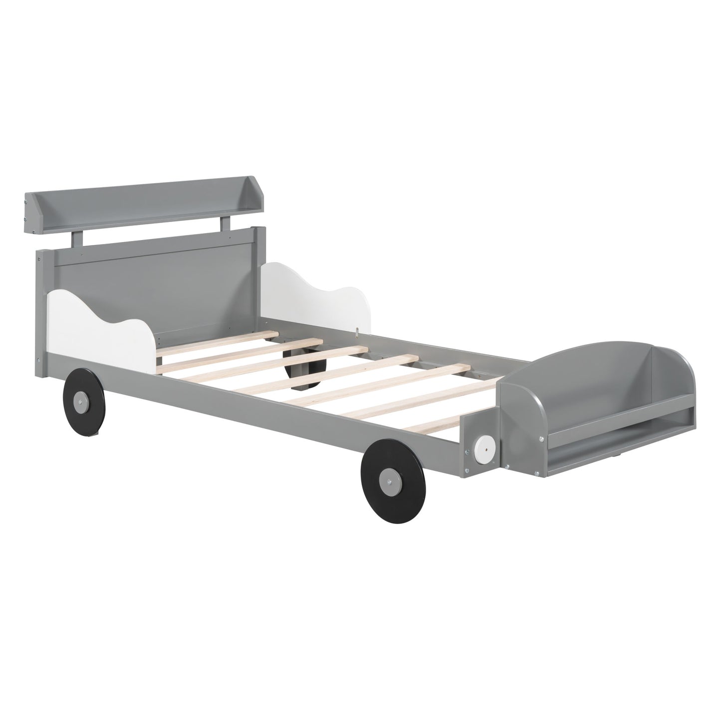 twin size car-shaped platform bed, gray