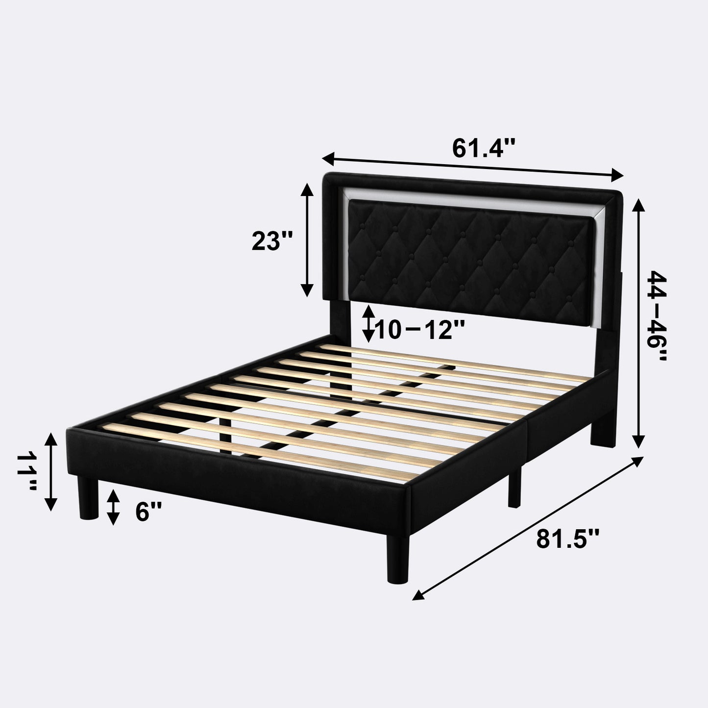 david platform bed with upholstered headboard and slat support