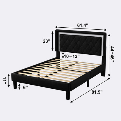 David Platform Bed with Upholstered Headboard and Slat Support