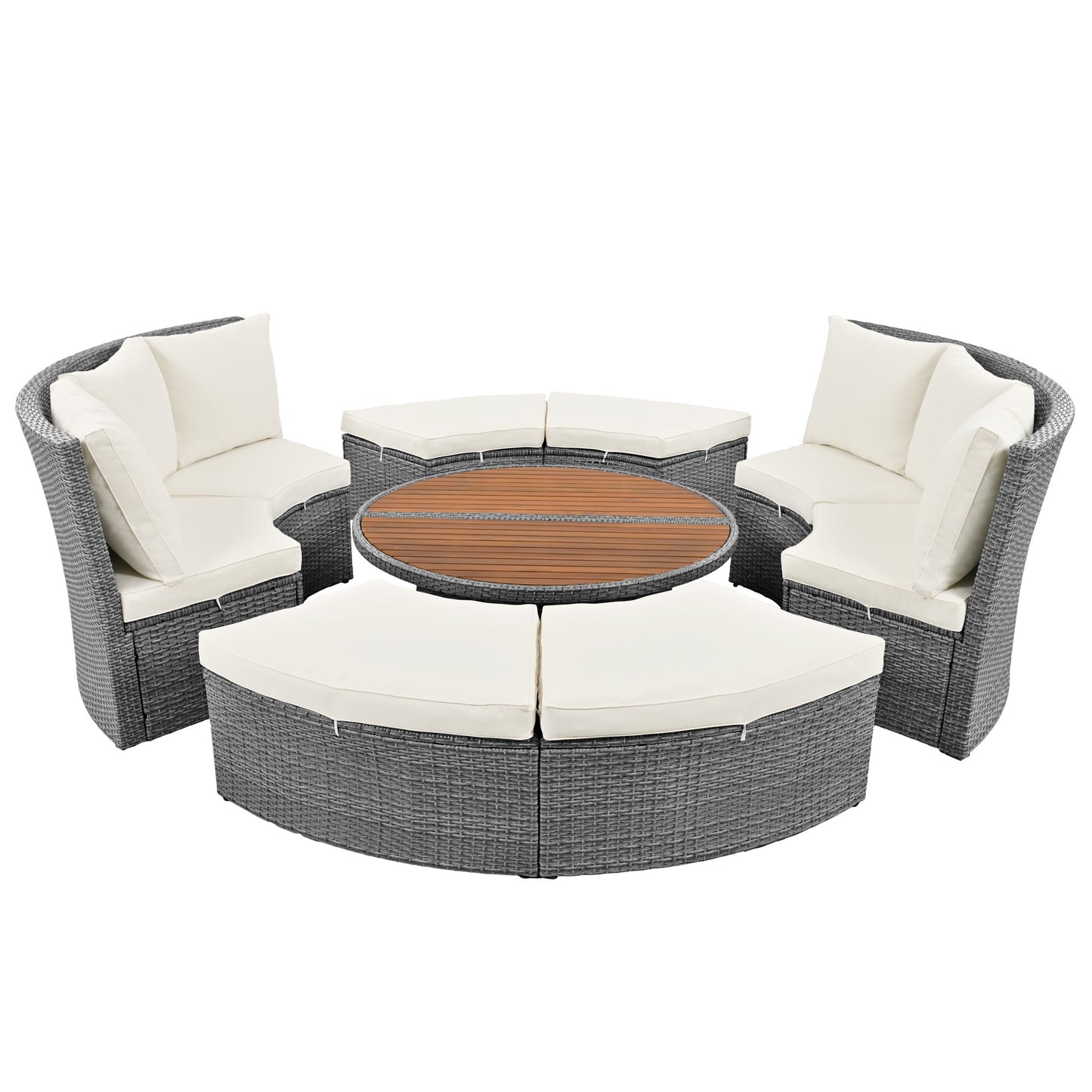 topmax patio 5-piece round rattan sectional sofa set, beige