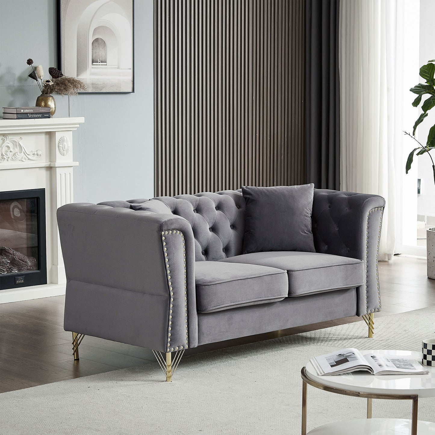 3-seater + 3-seater combination sofa tufted with 4 pillows