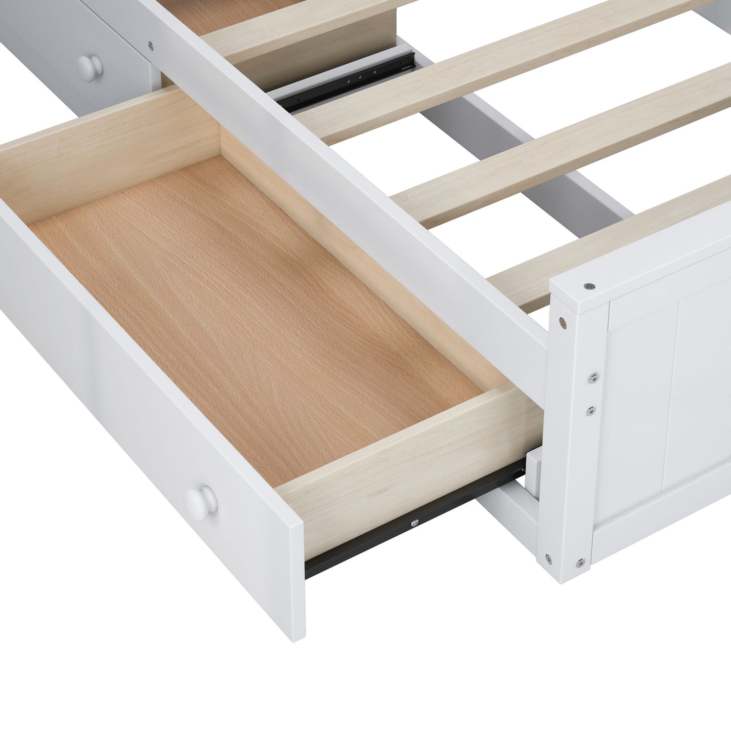 elegant and functional bed with 4 drawers and all-in-one cabinet and shelf, white