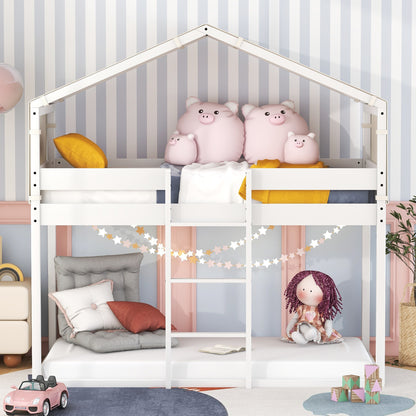 Twin Over Twin Bunk Bed Wood Bed with Tent