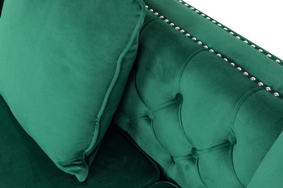 ryan reversible sectional sofa chaise, green velvet