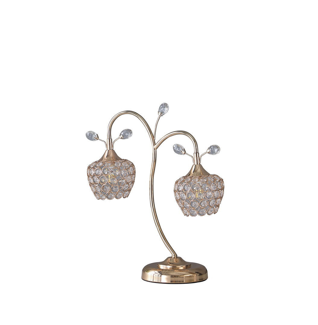 17.25" rose gold 2-floral bell glam metal table lamp