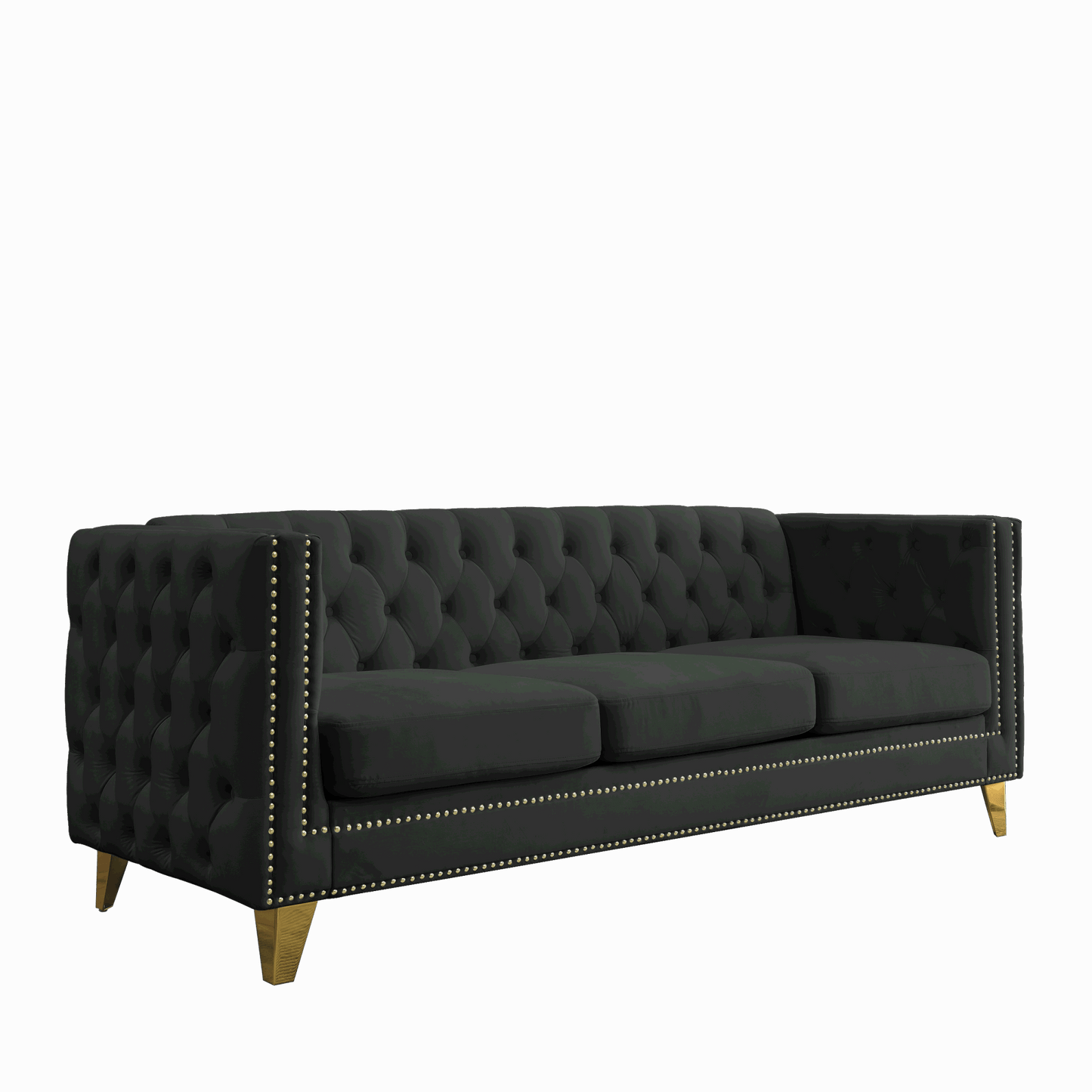 kate velvet upholstered sofa, black velvet