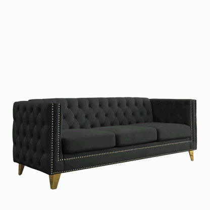 Kate Velvet Upholstered Sofa, Black Velvet