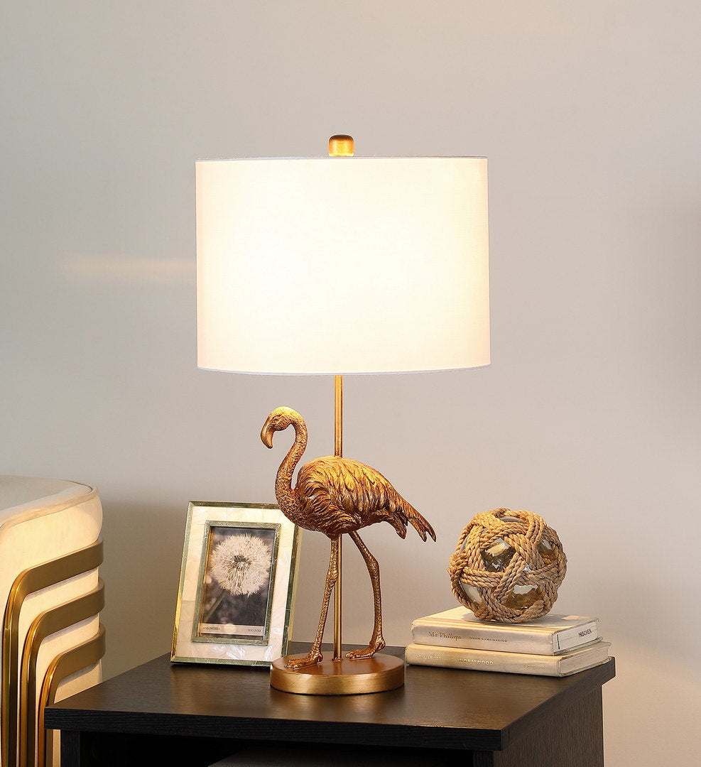 26" matte gold flamingo resin table lamp