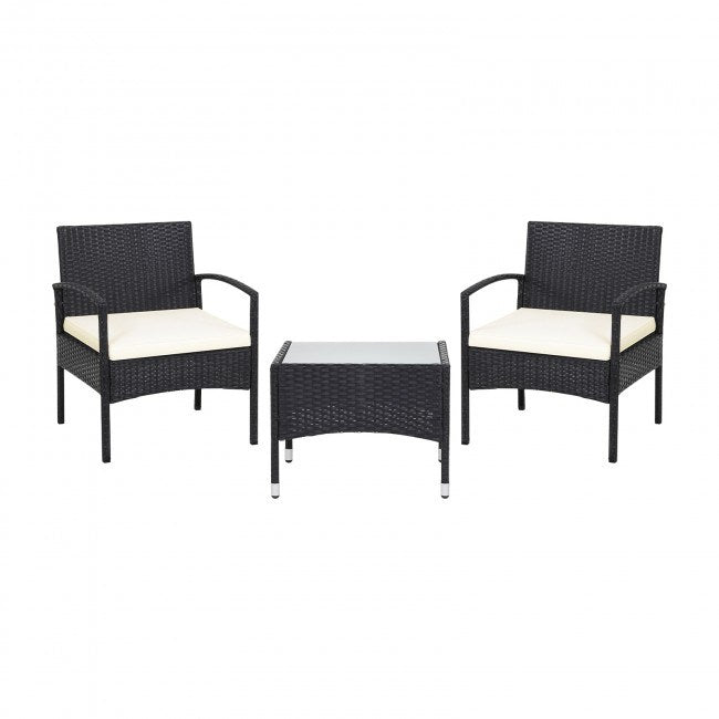 3 pieces patio wicker rattan furniture set with cushion