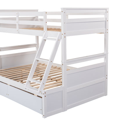 Twin over Full Bunk Bed with Storage - White