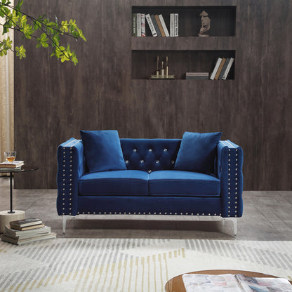 2 Piece Modern Velvet Living Room Set with 4 Pillows Included, Blue