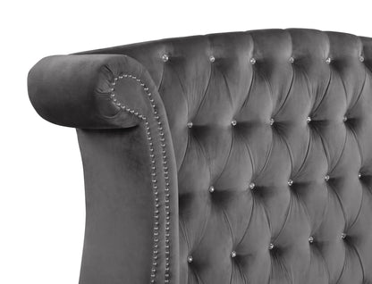 Sophia Modern style Crystal Tufted Queen Bed made with wood in Gray