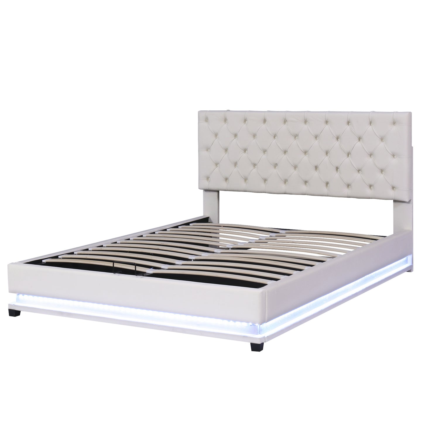upholstered platform bed with adjustable tufted headboard and led light