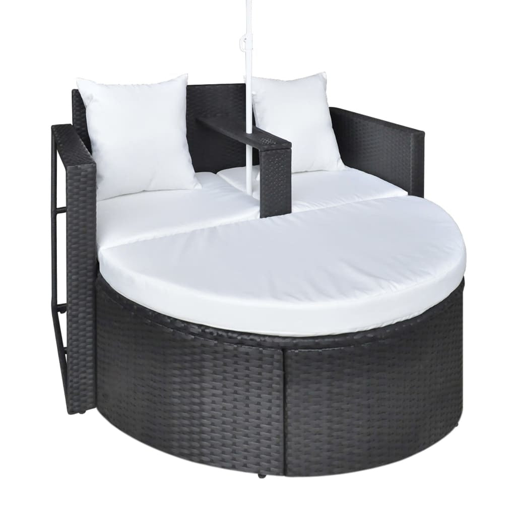 patio bed with parasol black poly rattan