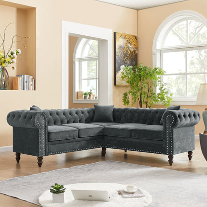 Moe Upholstered Sectional, Grey Velvet