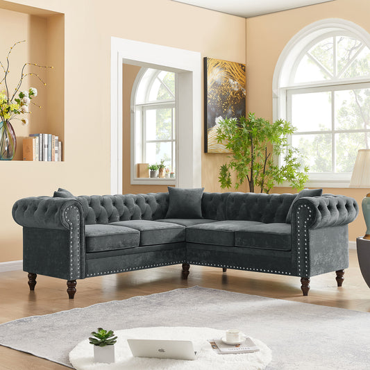 Moe Upholstered Sectional, Grey Velvet