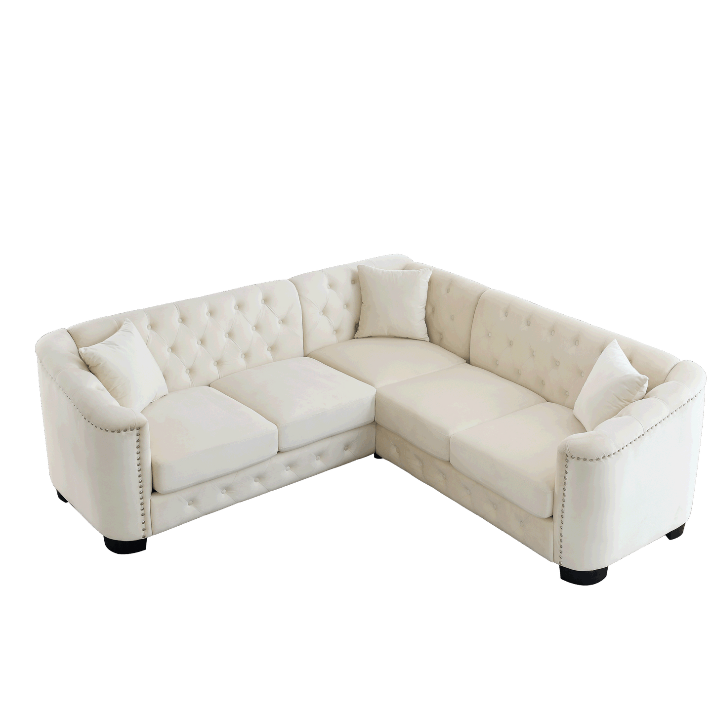 riri modern chesterfield velvet sofa, beige