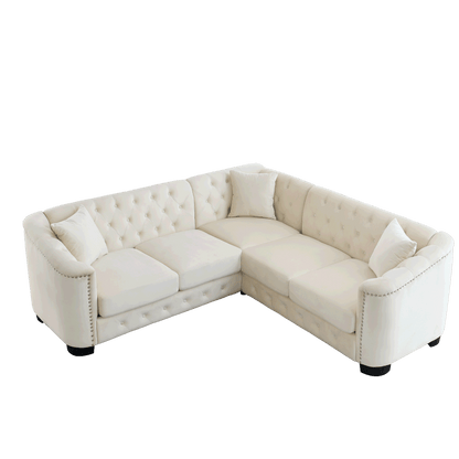 Riri Modern Chesterfield Velvet Sofa, Beige