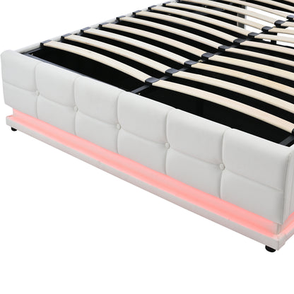Tufted Upholstered Platform Bed with Hydraulic Storage System, LED Lights, and USB charger, Black