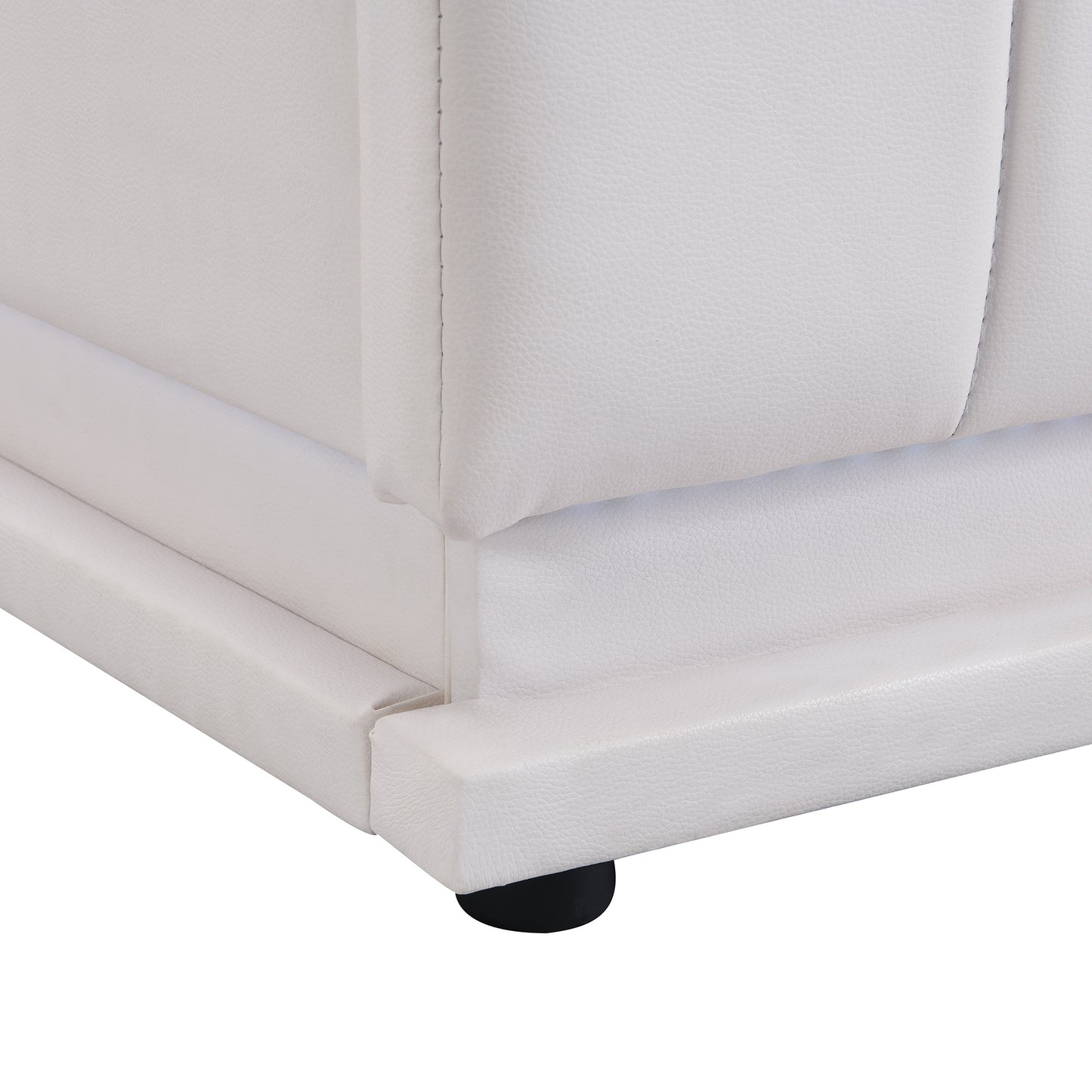 upholstered bed with hydraulic storage system and led light, sockets, and usb ports, white