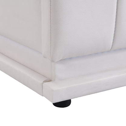 Upholstered Bed with Hydraulic Storage System and LED Light, Sockets, and USB Ports, White