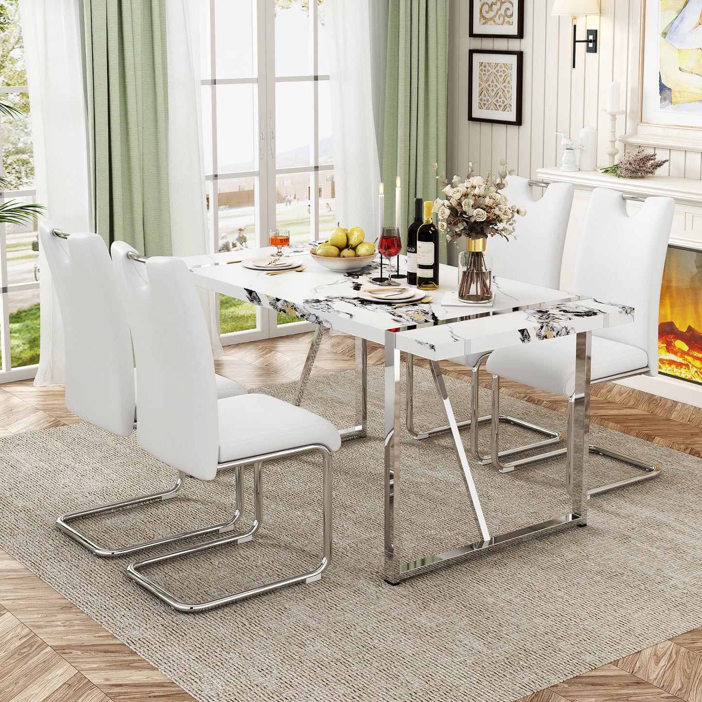5-piece dining table chairs set, white