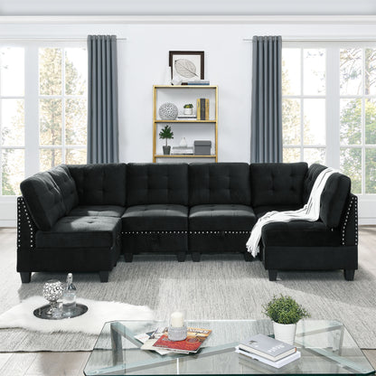 Joe U shape Modular Sectional Sofa, Black Velvet