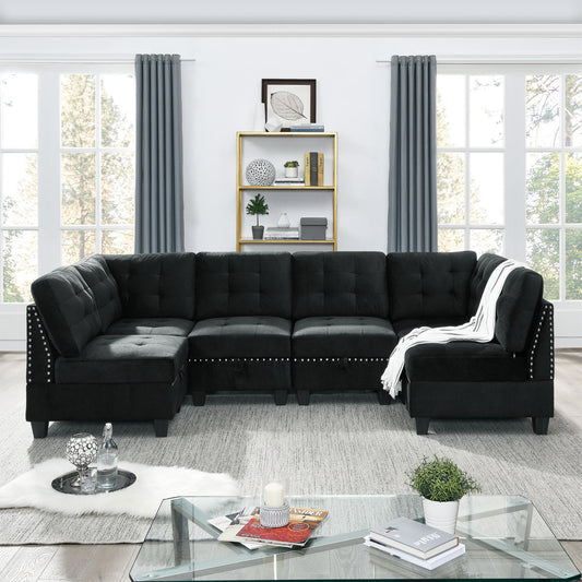 Joe U shape Modular Sectional Sofa, Black Velvet