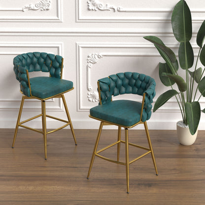 Bar Chair Suede Woven Bar Stool Set of 4, Blue