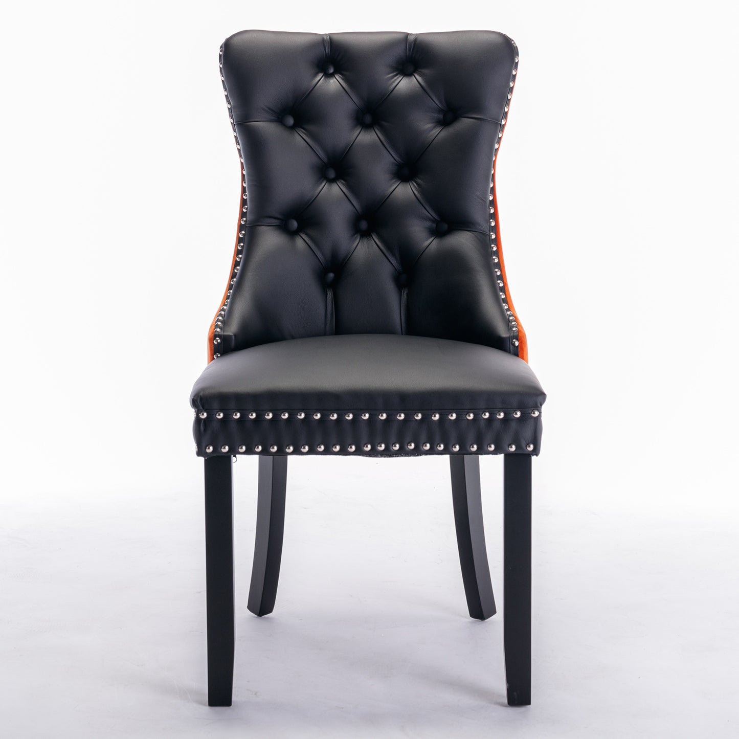 nikki collection modern high-end tufted dining chairs 2-pcs set, black+orange