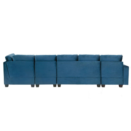Modern L shape Sectional Sofa With USB Charging Port, Navy